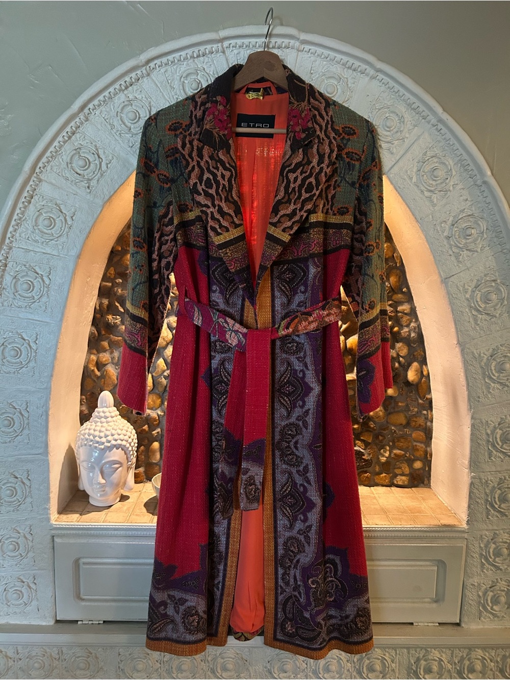 Etro Multicolor Paisley & Animal-Print Belted Cotton-Blend Jacquard Coat - Picture 4 of 17